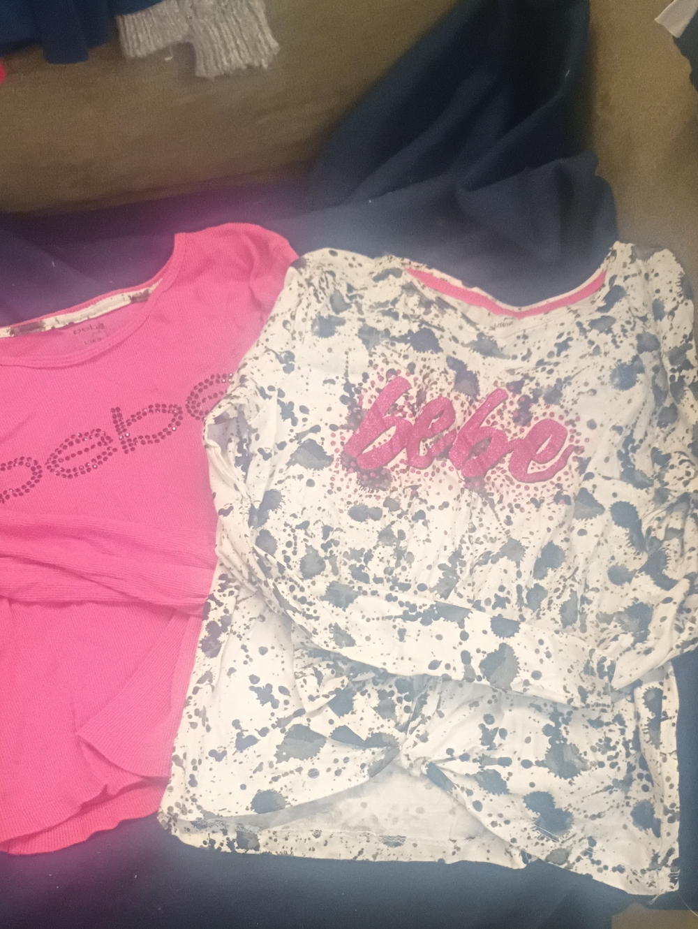 bebe Girls Long Sleeve Pajama Tops - Pink & White Splatter